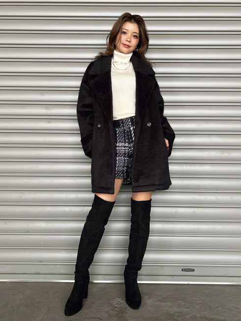 シャギーダブルミドル丈コート